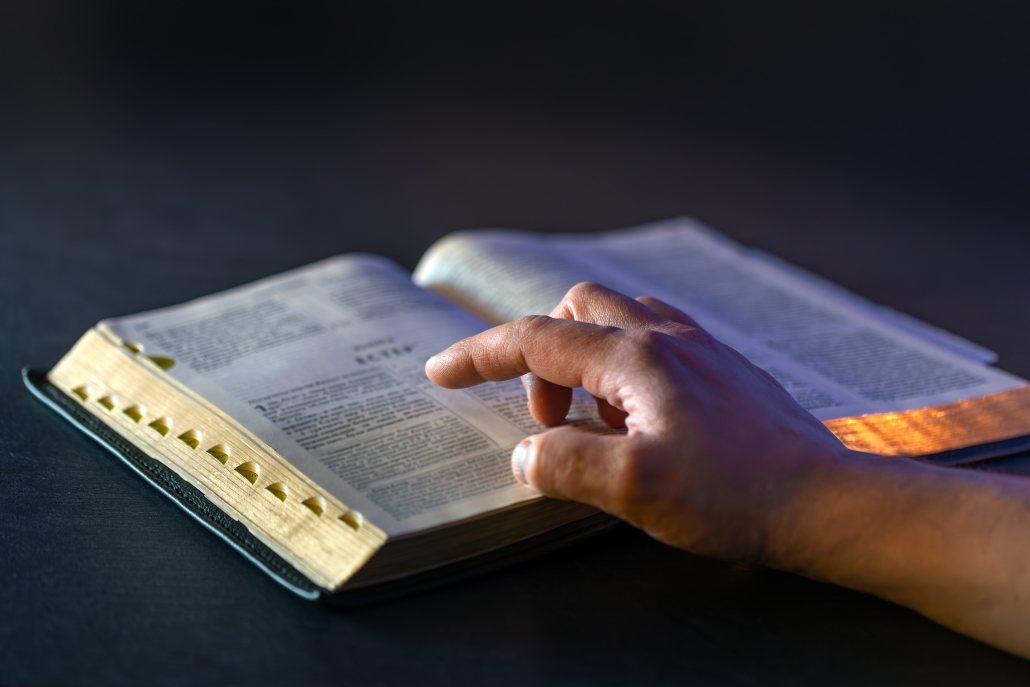 Open Bible close-up. Christianity concept. Reading God's Holy Bible.